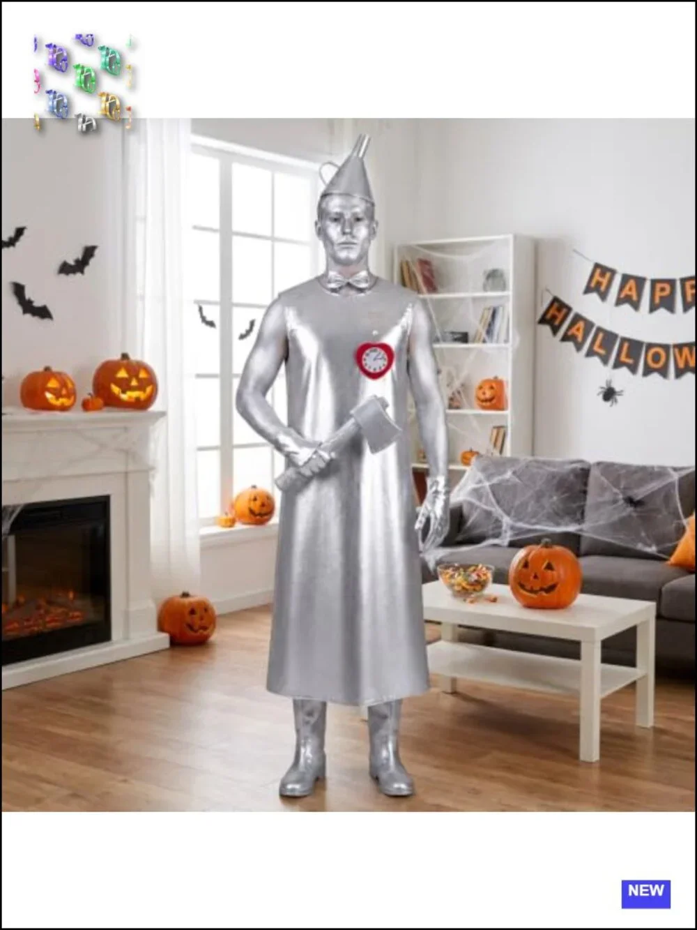 11 Pc Halloween Tin Costume Set Silver Funnel Hat Axe Scarecrow Accessories